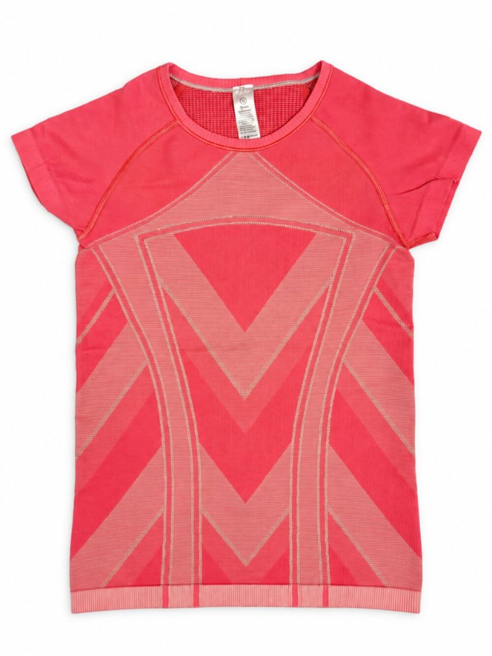 Ivivva by Lululemon Girls Short Sleeve Top Sz 10 Coral Chevron Print